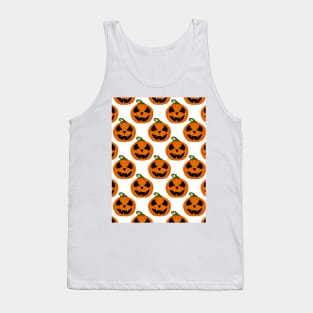 Bright Orange Halloween Pumpkins Pattern on White Tank Top